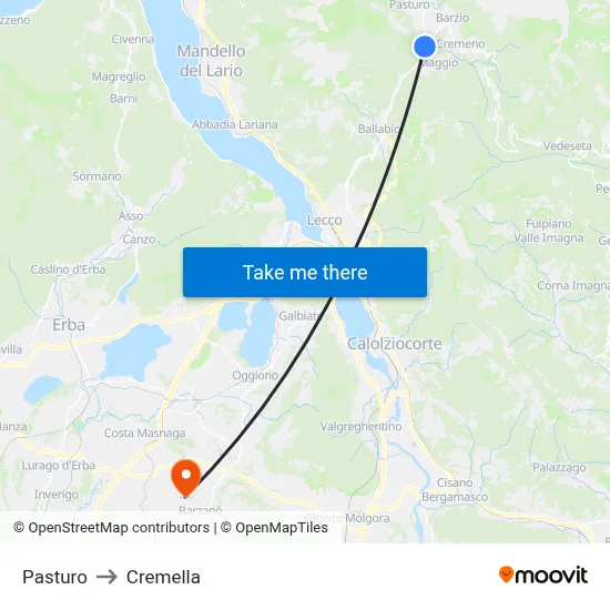 Pasturo to Cremella map