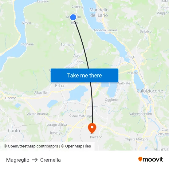 Magreglio to Cremella map