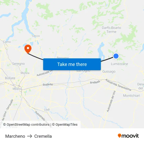 Marcheno to Cremella map
