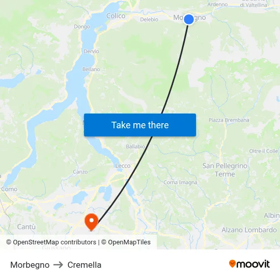 Morbegno to Cremella map