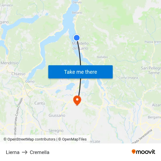 Lierna to Cremella map