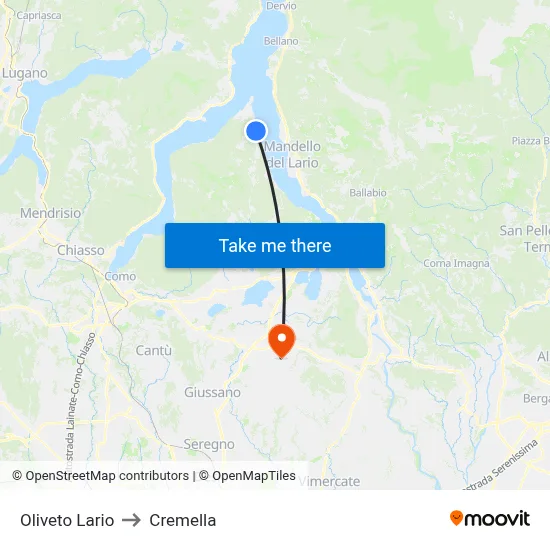 Oliveto Lario to Cremella map