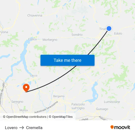 Lovero to Cremella map
