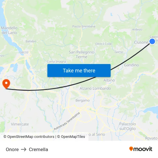 Onore to Cremella map