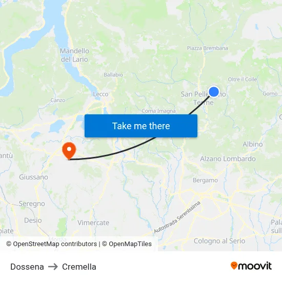 Dossena to Cremella map