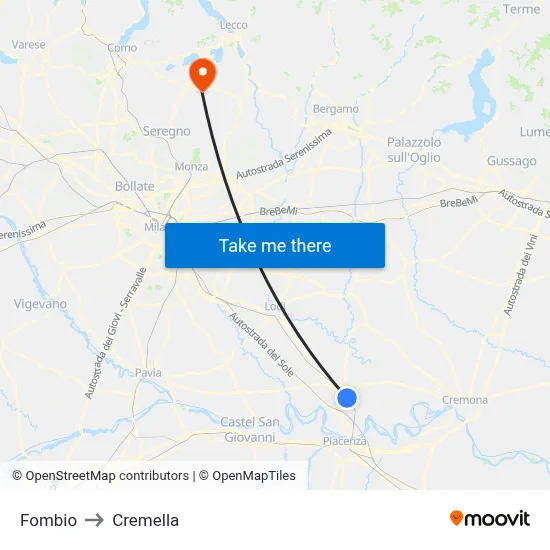 Fombio to Cremella map