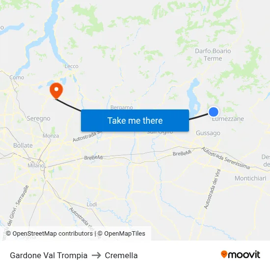 Gardone Val Trompia to Cremella map
