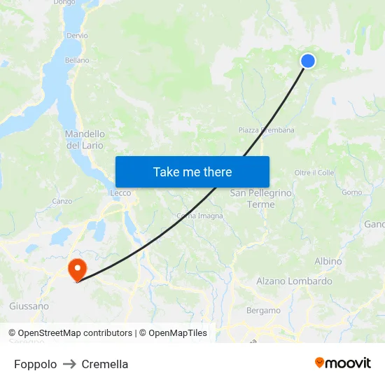 Foppolo to Cremella map