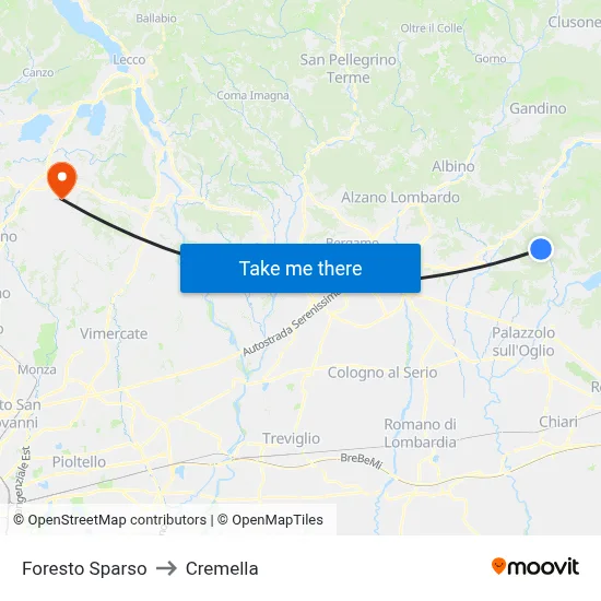 Foresto Sparso to Cremella map