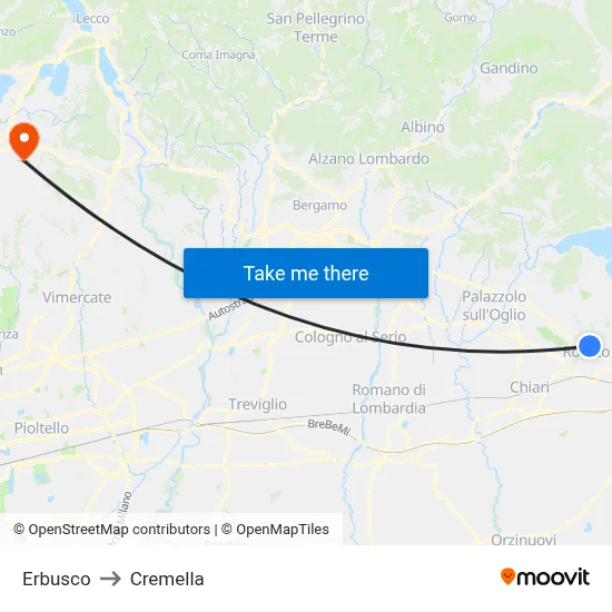 Erbusco to Cremella map