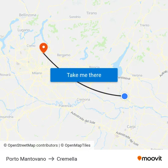 Porto Mantovano to Cremella map