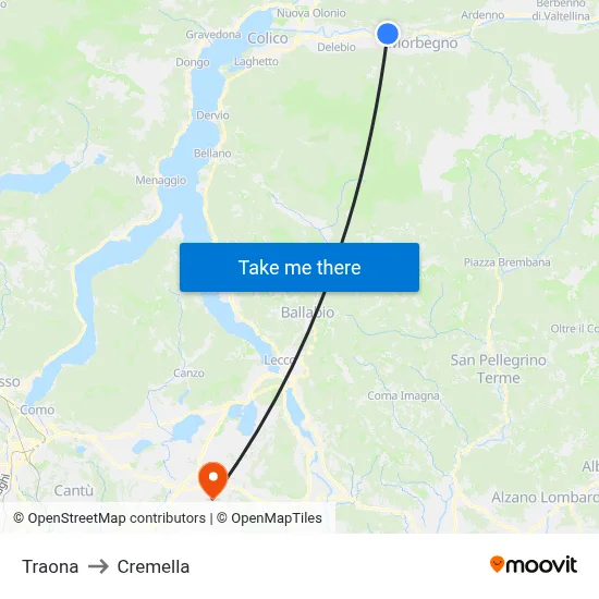 Traona to Cremella map