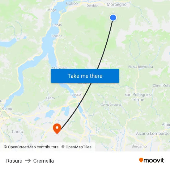 Rasura to Cremella map