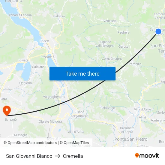 San Giovanni Bianco to Cremella map