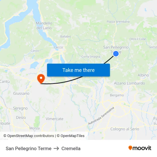 San Pellegrino Terme to Cremella map