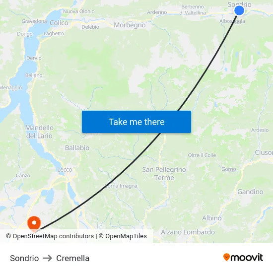 Sondrio to Cremella map