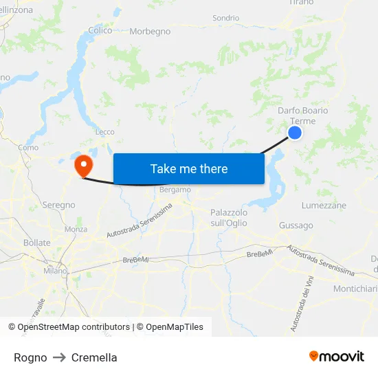 Rogno to Cremella map