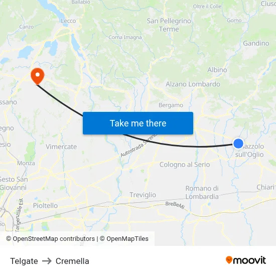 Telgate to Cremella map