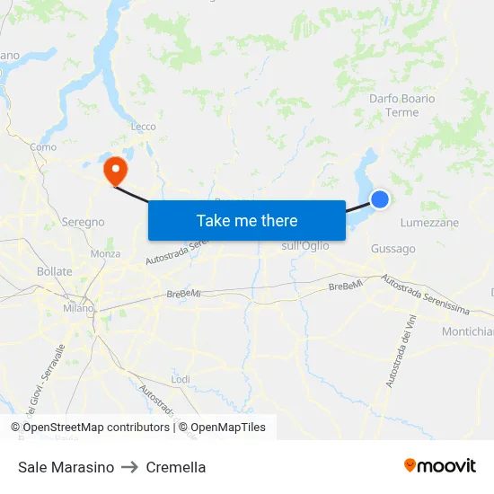 Sale Marasino to Cremella map