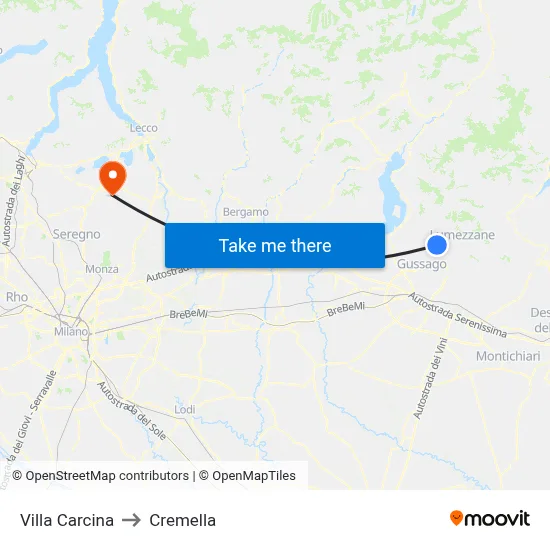 Villa Carcina to Cremella map