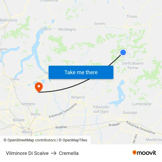Vilminore Di Scalve to Cremella map