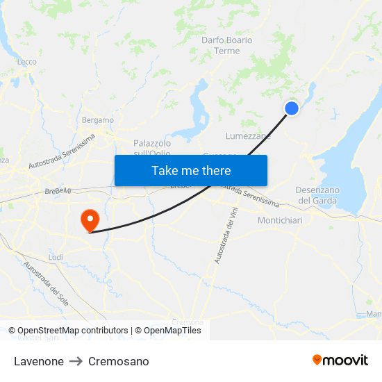 Lavenone to Cremosano map