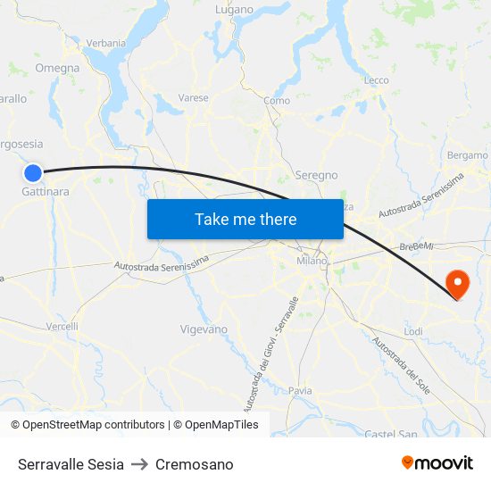 Serravalle Sesia to Cremosano map
