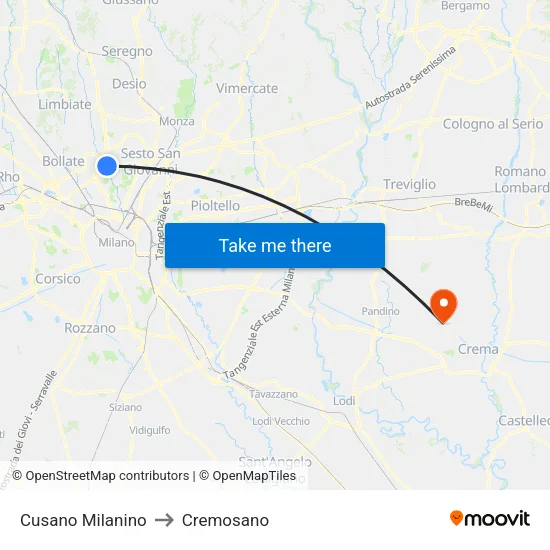 Cusano Milanino to Cremosano map
