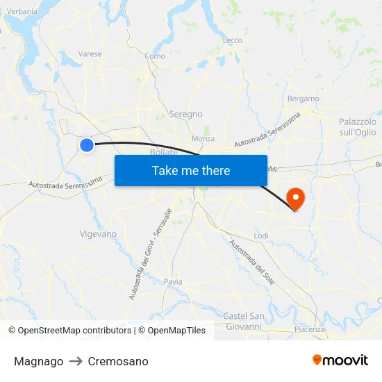 Magnago to Cremosano map