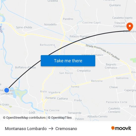 Montanaso Lombardo to Cremosano map