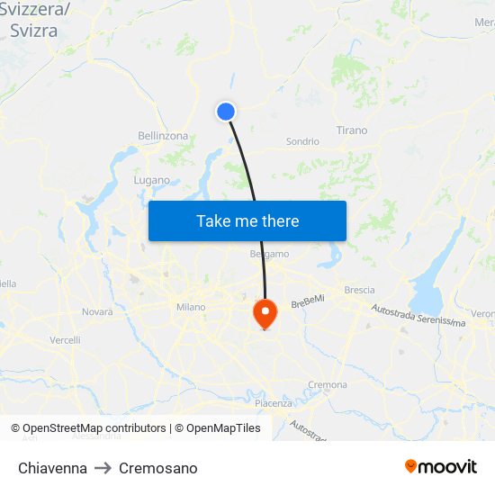 Chiavenna to Cremosano map