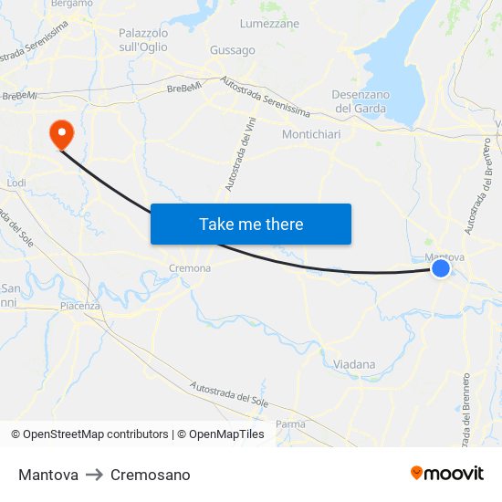 Mantova to Cremosano map