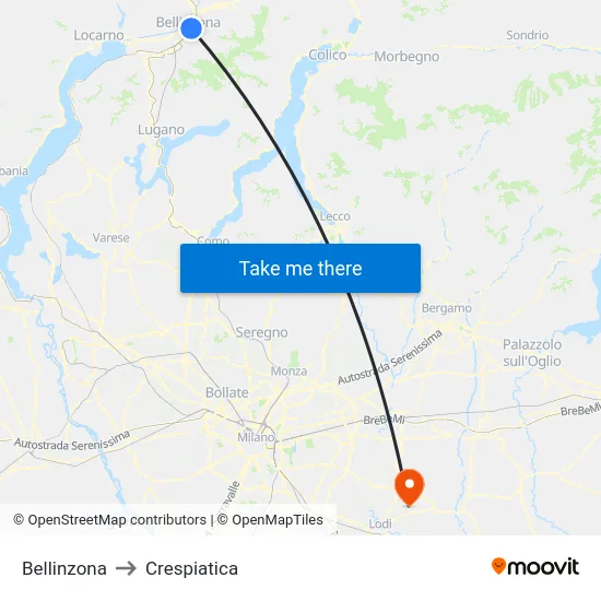 Bellinzona to Crespiatica map