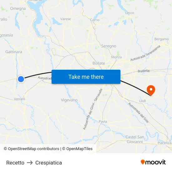 Recetto to Crespiatica map