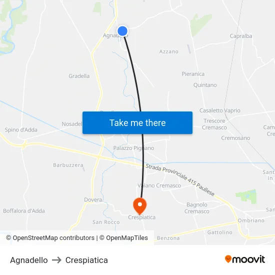Agnadello to Crespiatica map