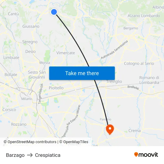 Barzago to Crespiatica map