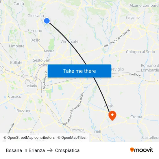 Besana in Brianza to Crespiatica map