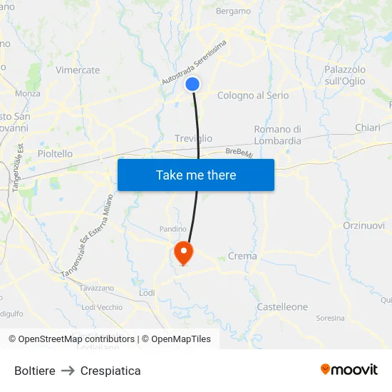 Boltiere to Crespiatica map