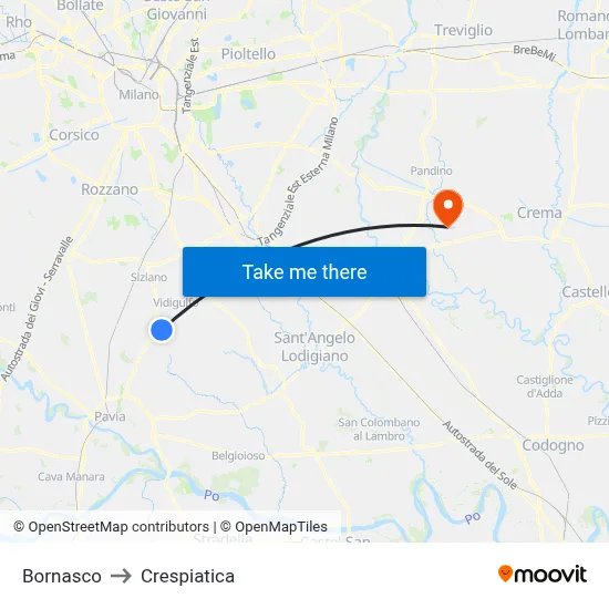 Bornasco to Crespiatica map