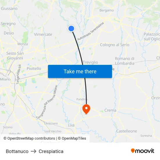 Bottanuco to Crespiatica map