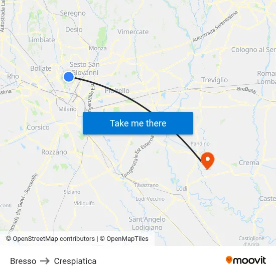 Bresso to Crespiatica map