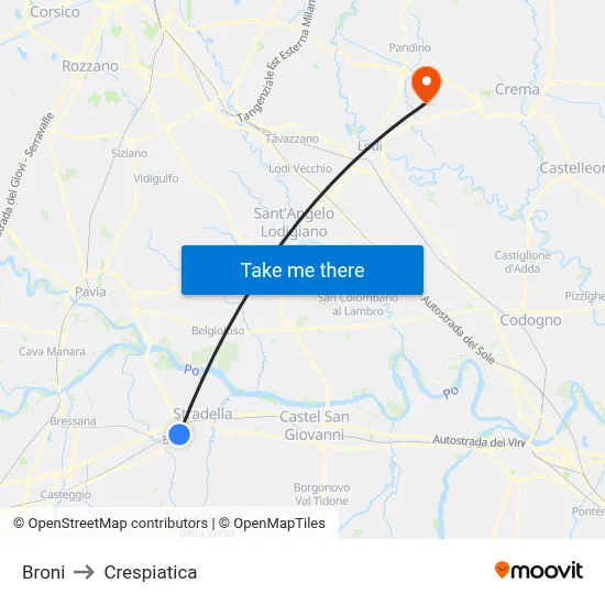 Broni to Crespiatica map