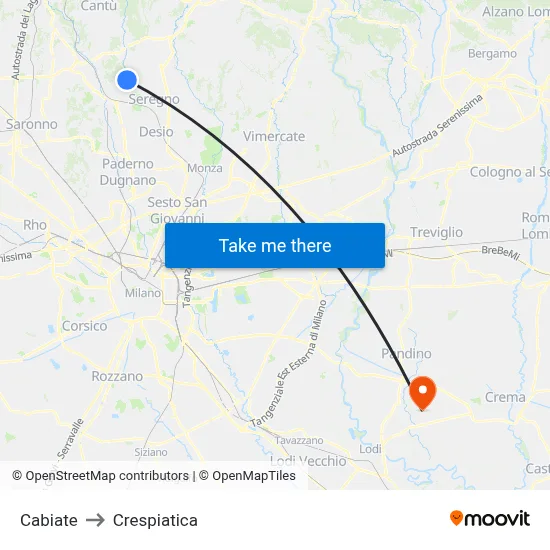 Cabiate to Crespiatica map