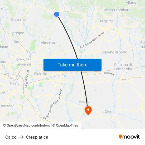 Calco to Crespiatica map