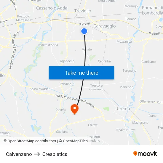 Calvenzano to Crespiatica map