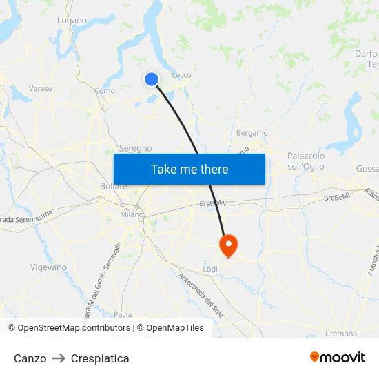 Canzo to Crespiatica map