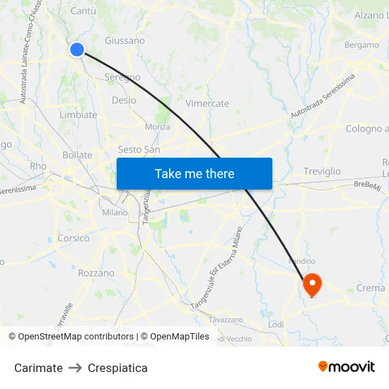 Carimate to Crespiatica map