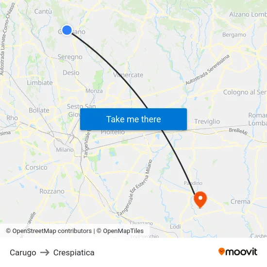 Carugo to Crespiatica map