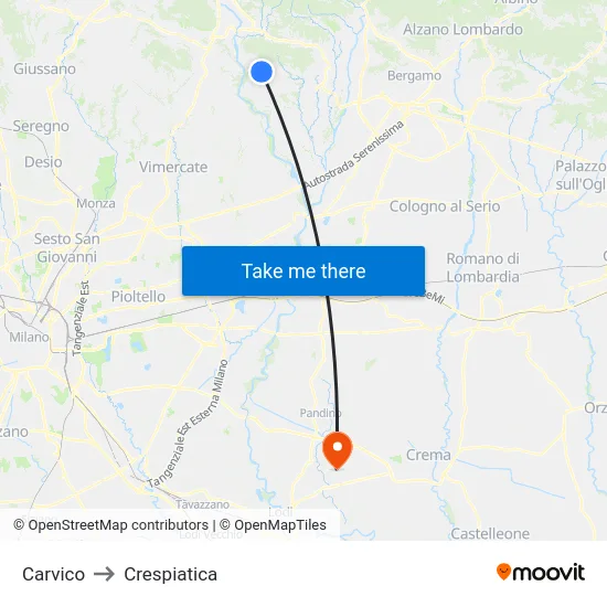 Carvico to Crespiatica map