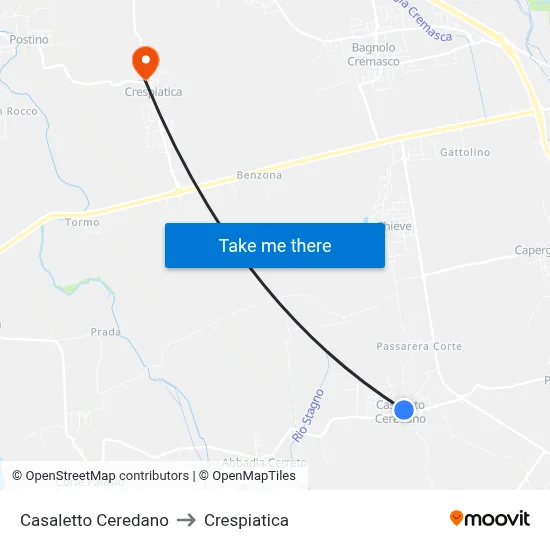 Casaletto Ceredano to Crespiatica map